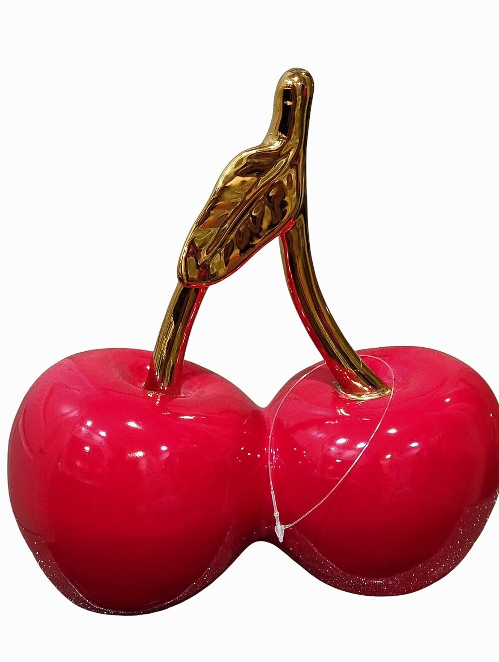 At Home Decorative Red Cherry Sculpture with Gold Stem